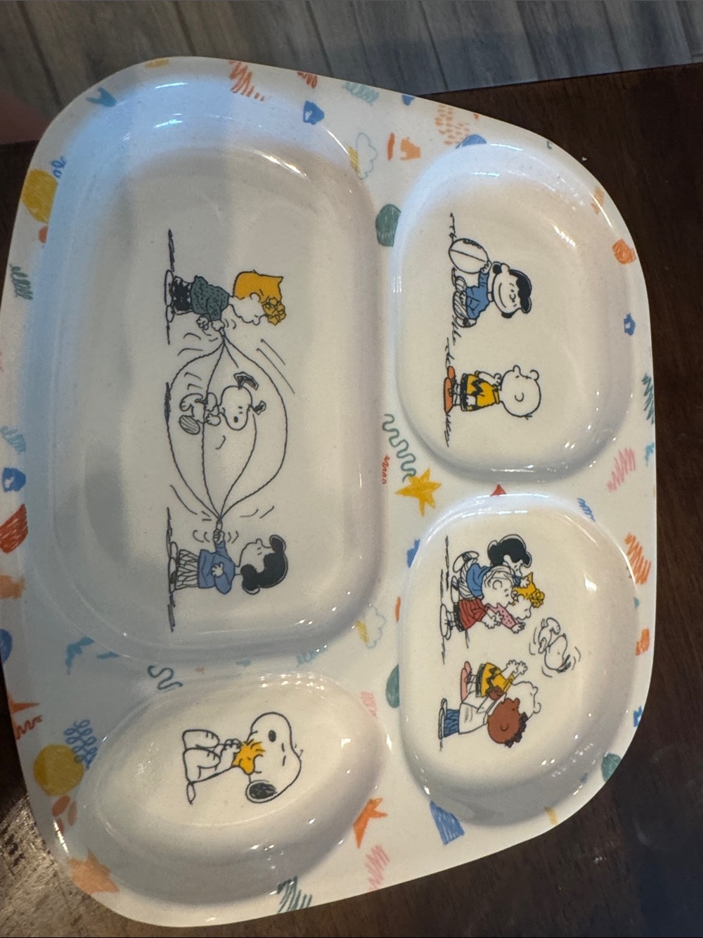 Peanuts Themed Divided Kids Plate - White with Multicolor Accents